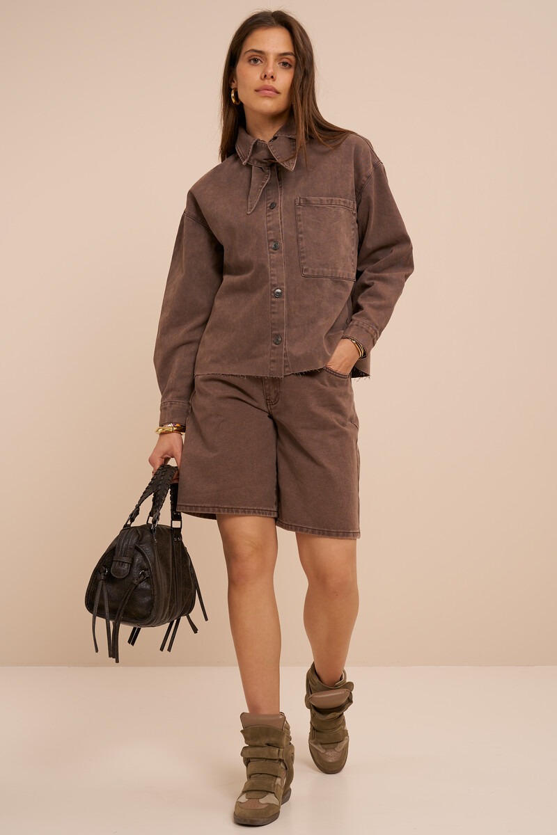 Brown denim blouse with scarf | My Jewellery