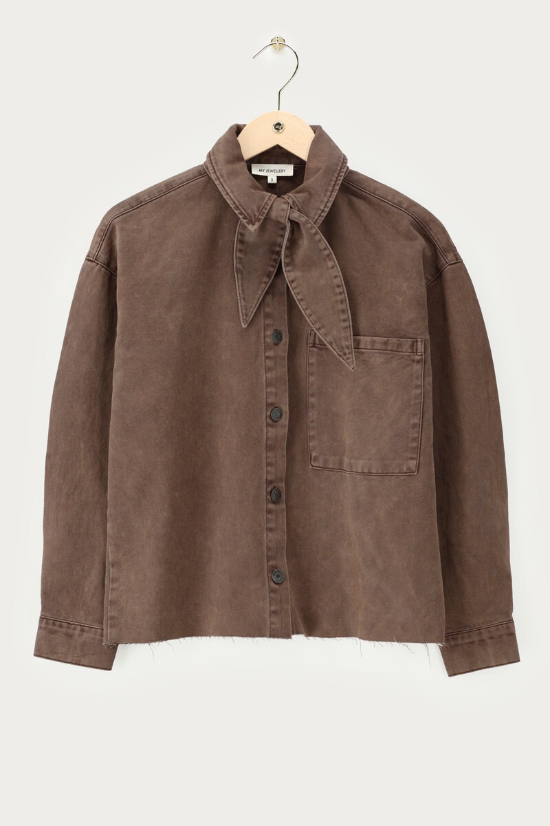 Brown denim blouse with scarf | My Jewellery