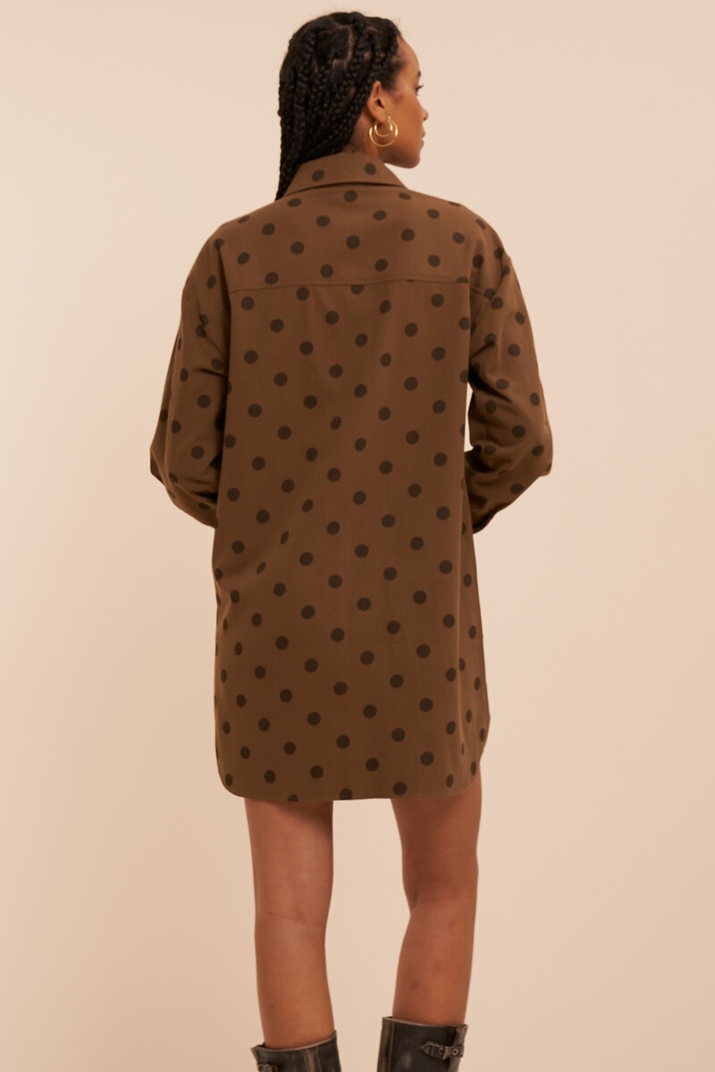 Brown denim dress with scarf and polka dot | My Jewellery