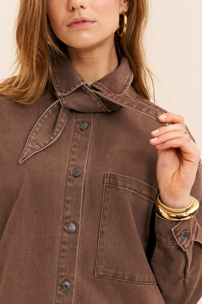 Brown denim dress with scarf | My Jewellery