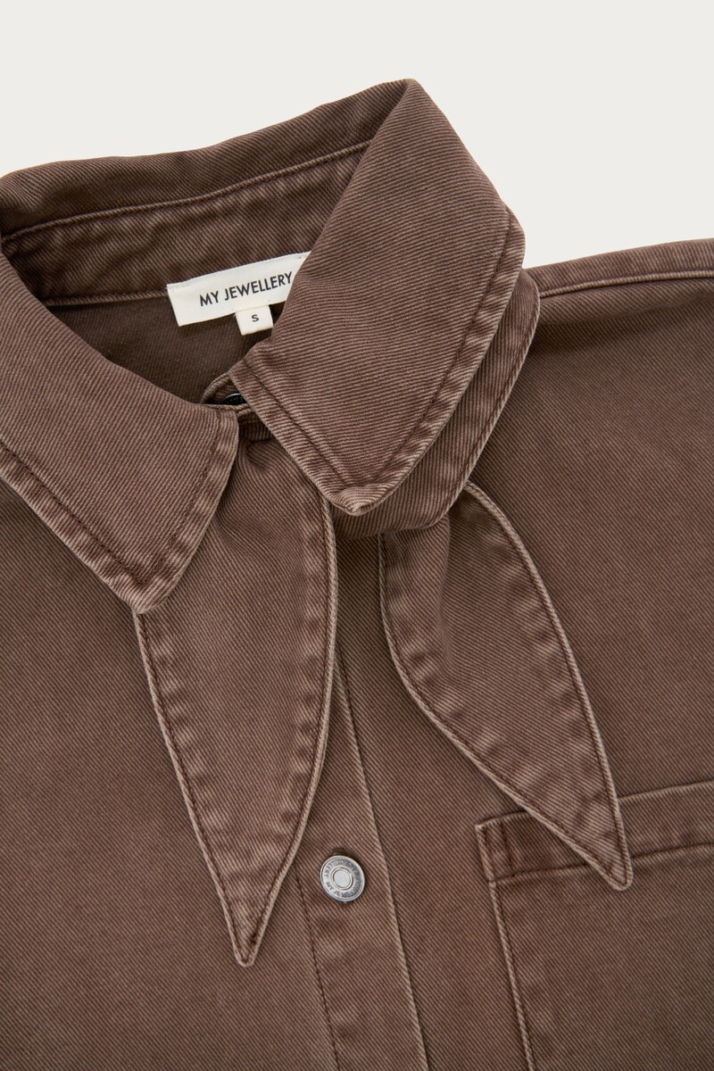 Brown denim blouse with scarf | My Jewellery