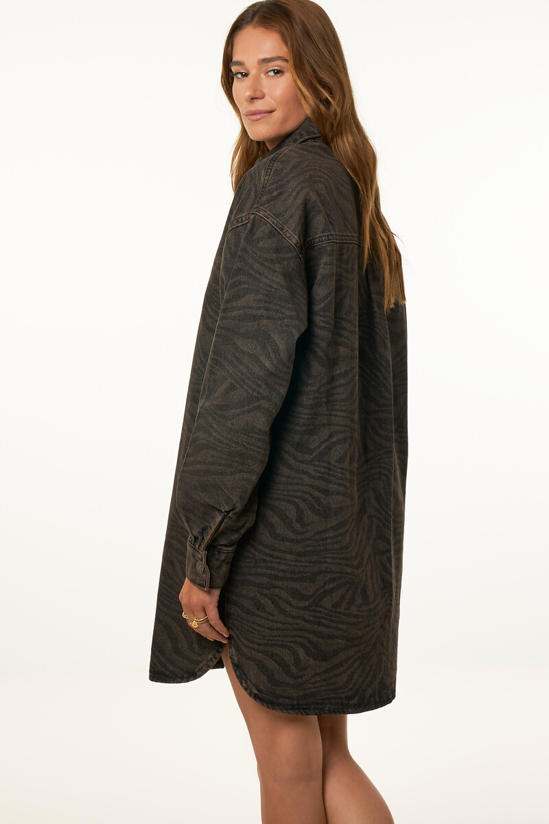 Brown denim dress with tiger print | My Jewellery