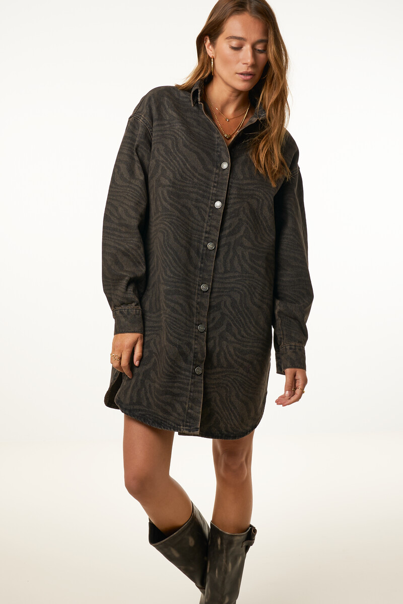 Brown denim dress with tiger print | My Jewellery