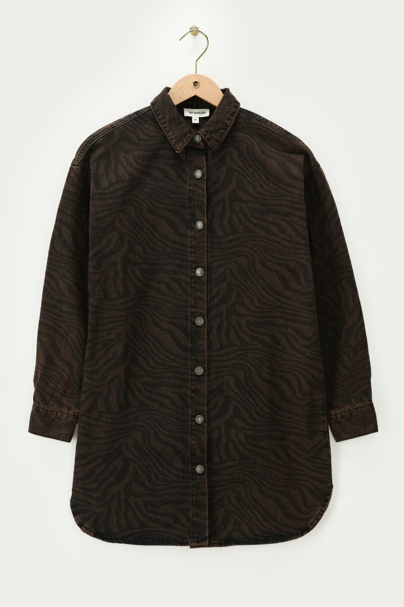 
Brown denim dress with tiger print | My Jewellery
