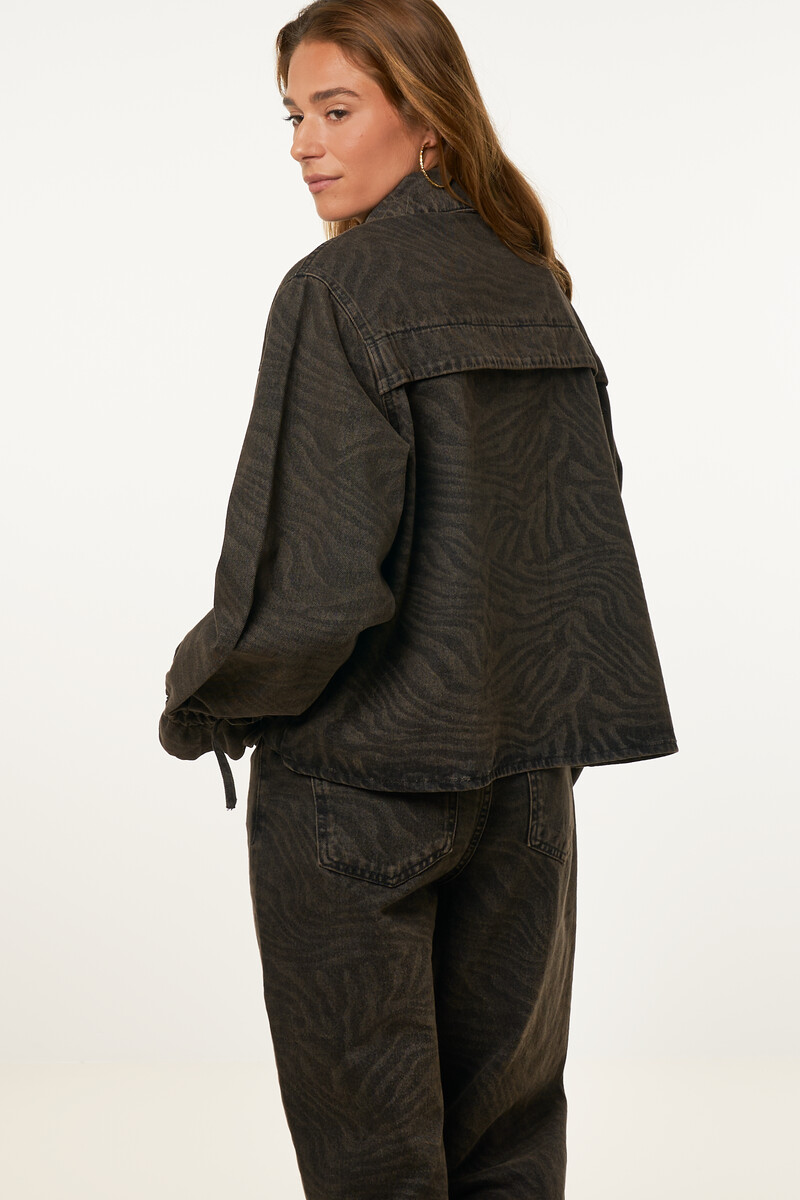 Brown denim jacket with tiger print | My Jewellery