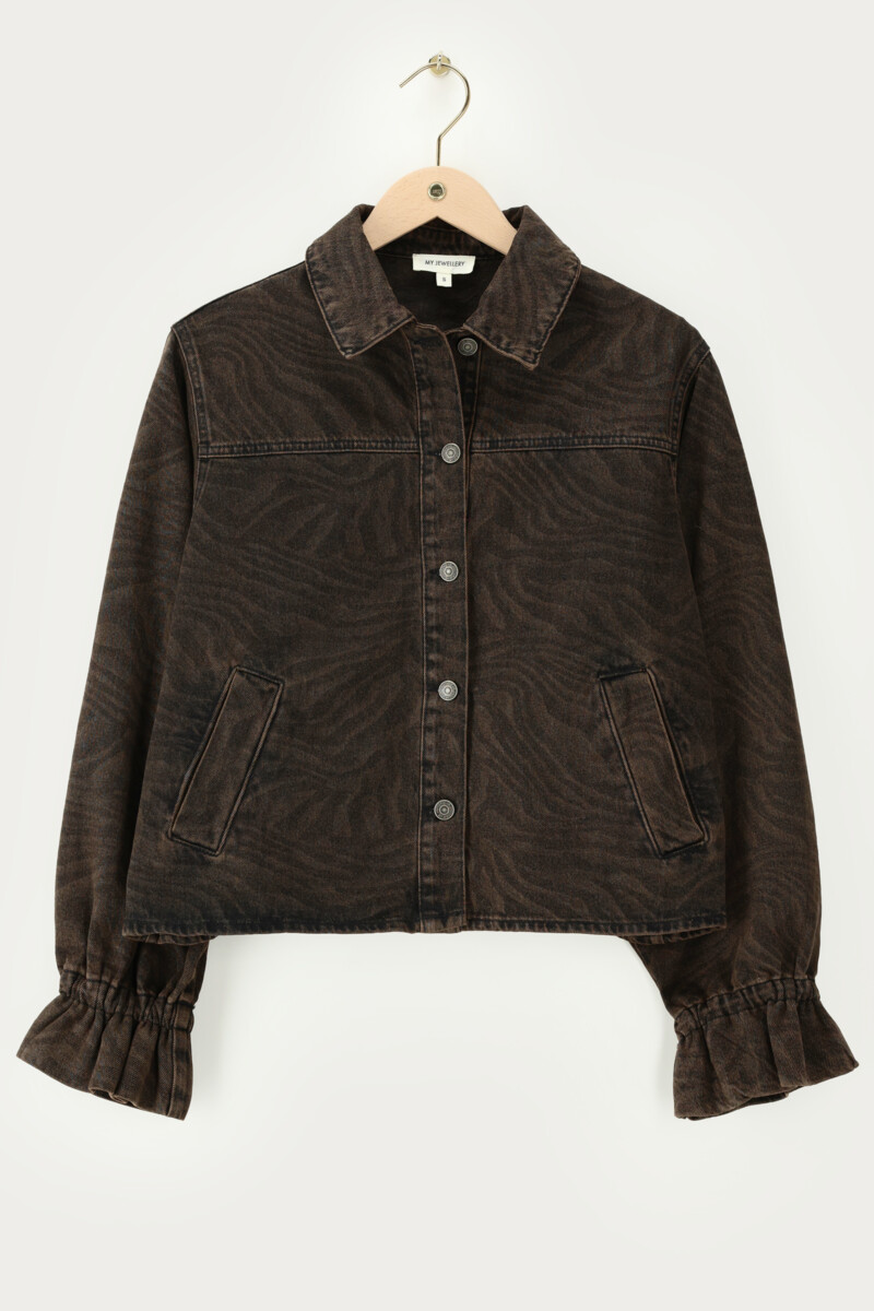 Brown denim jacket with tiger print | My Jewellery