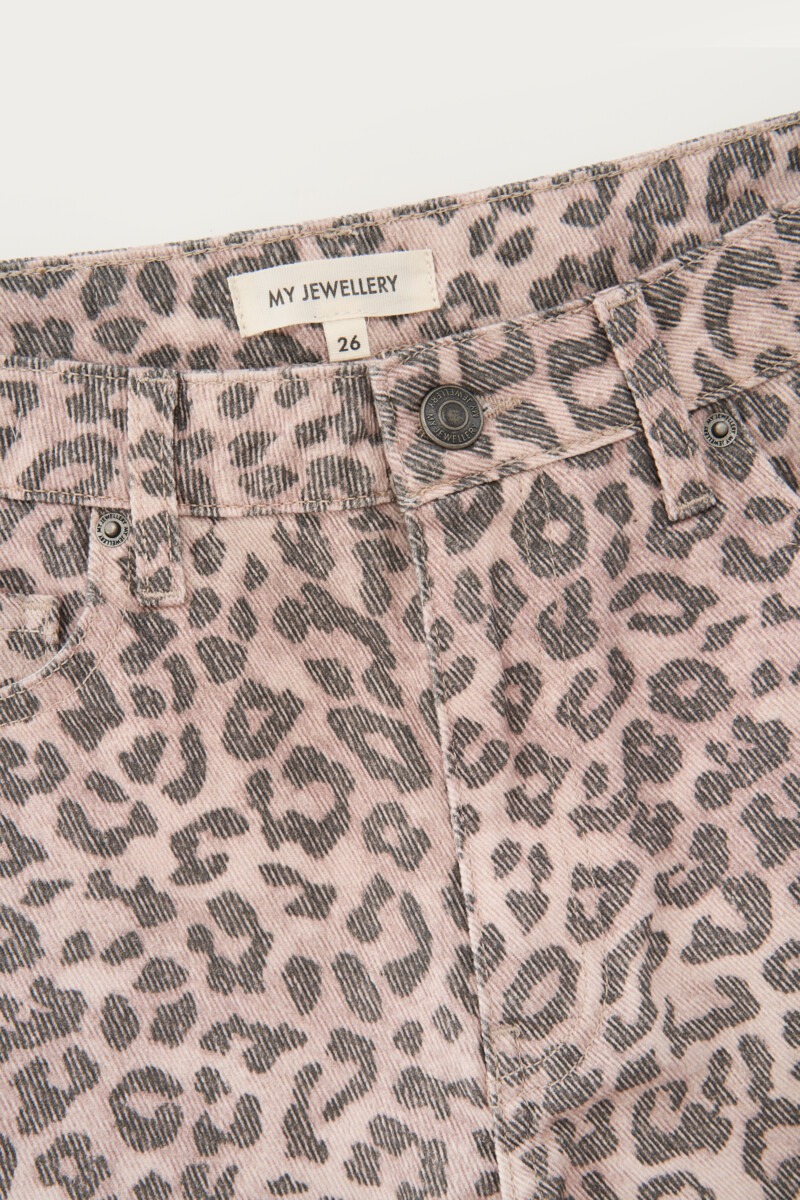 Brown denim jorts with leopard print | My Jewellery