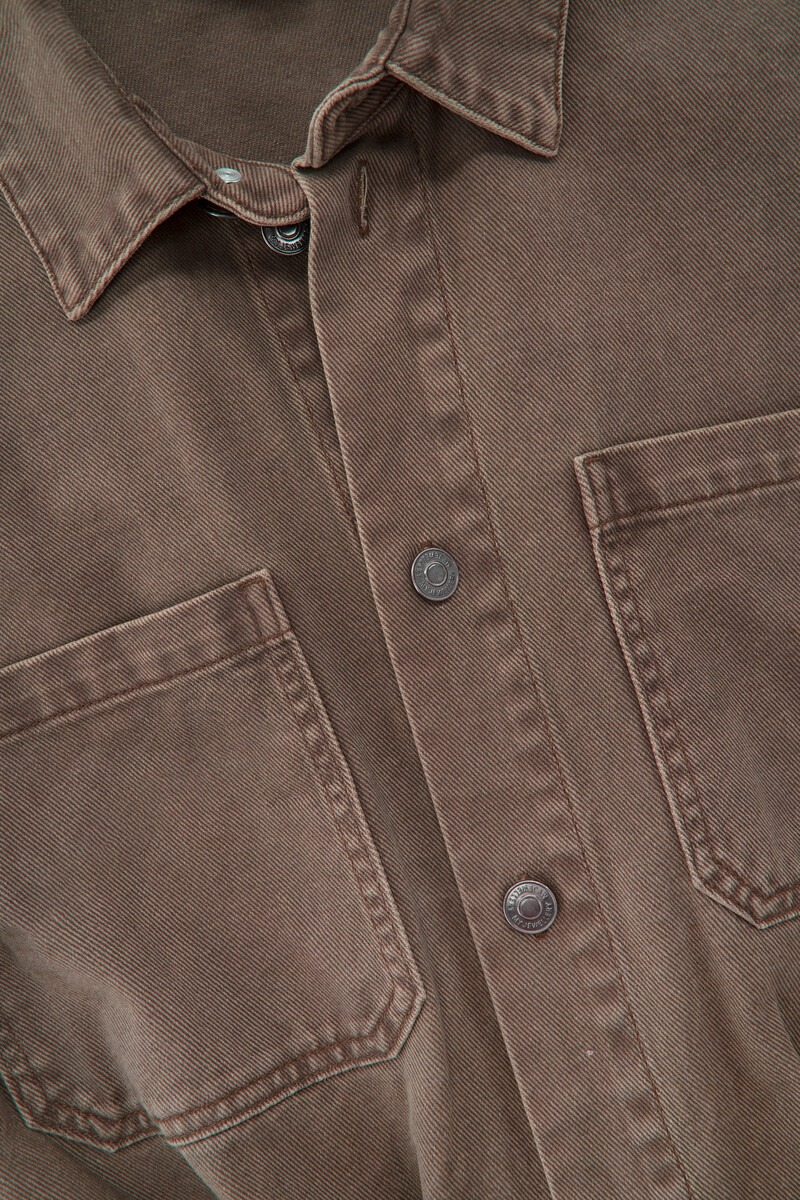 Brown denim jumpsuit with rolled-up sleeves | My Jewellery