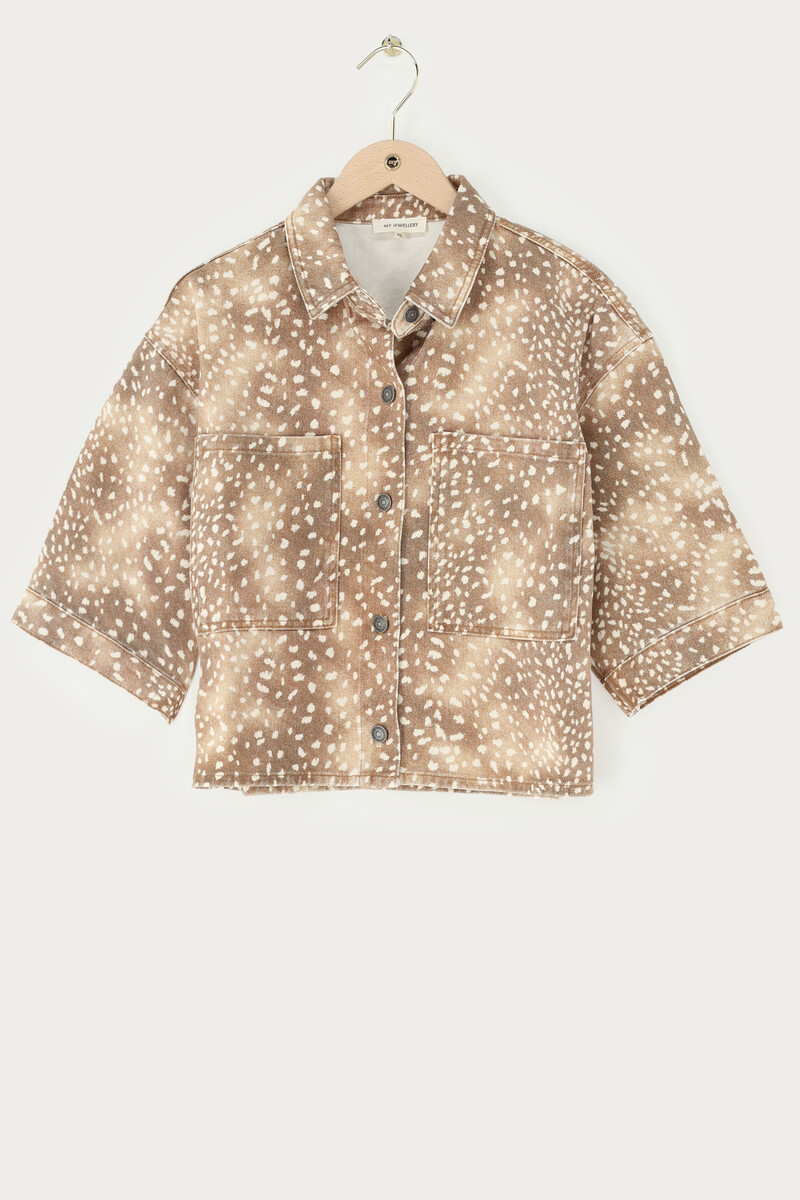Brown denim top with short sleeves and animal print | My Jewellery
