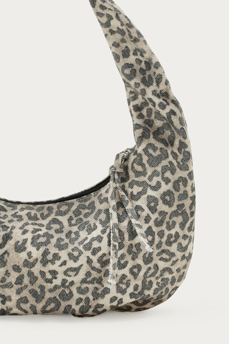 Brown denim shoulder bag with leopard print | My Jewellery