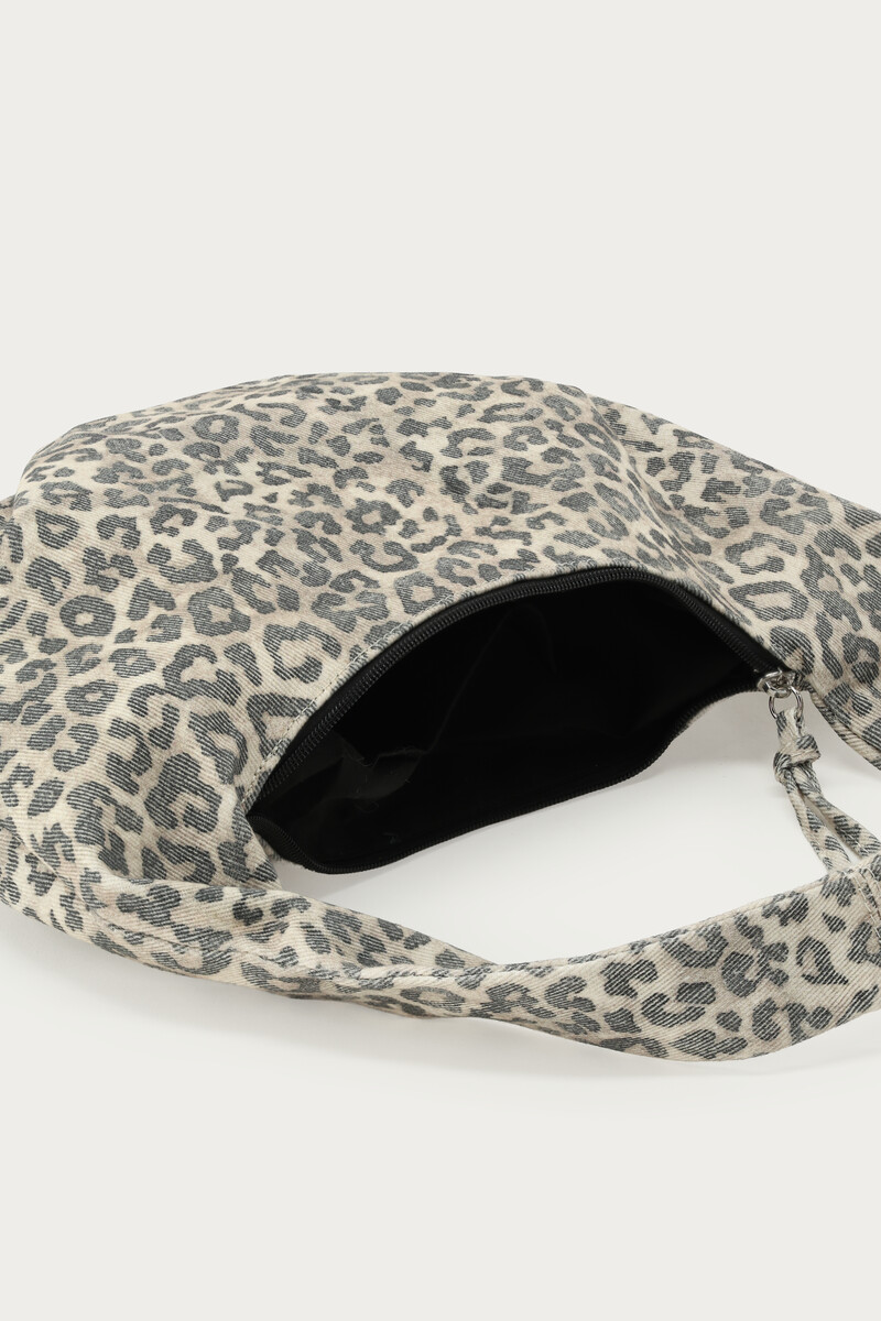 Brown denim shoulder bag with leopard print | My Jewellery