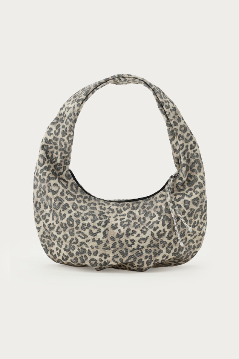 Brown denim shoulder bag with leopard print | My Jewellery