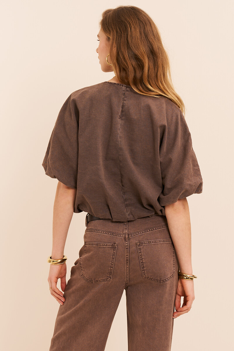 Brown denim top in balloon look | My Jewellery