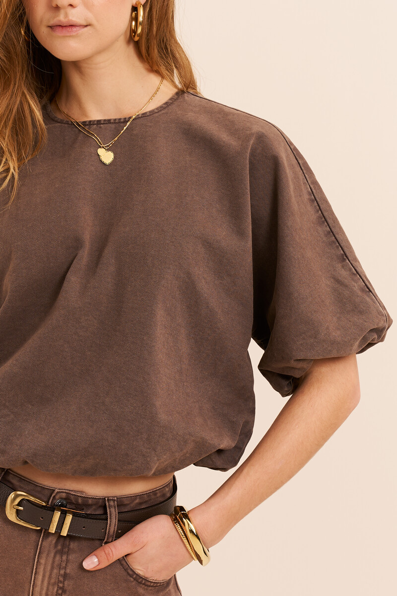 Brown denim top in balloon look | My Jewellery