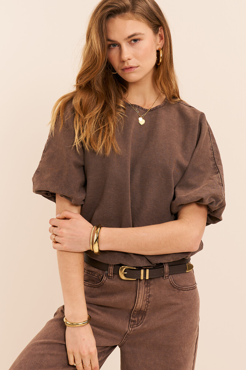 Brown denim top in balloon look | My Jewellery