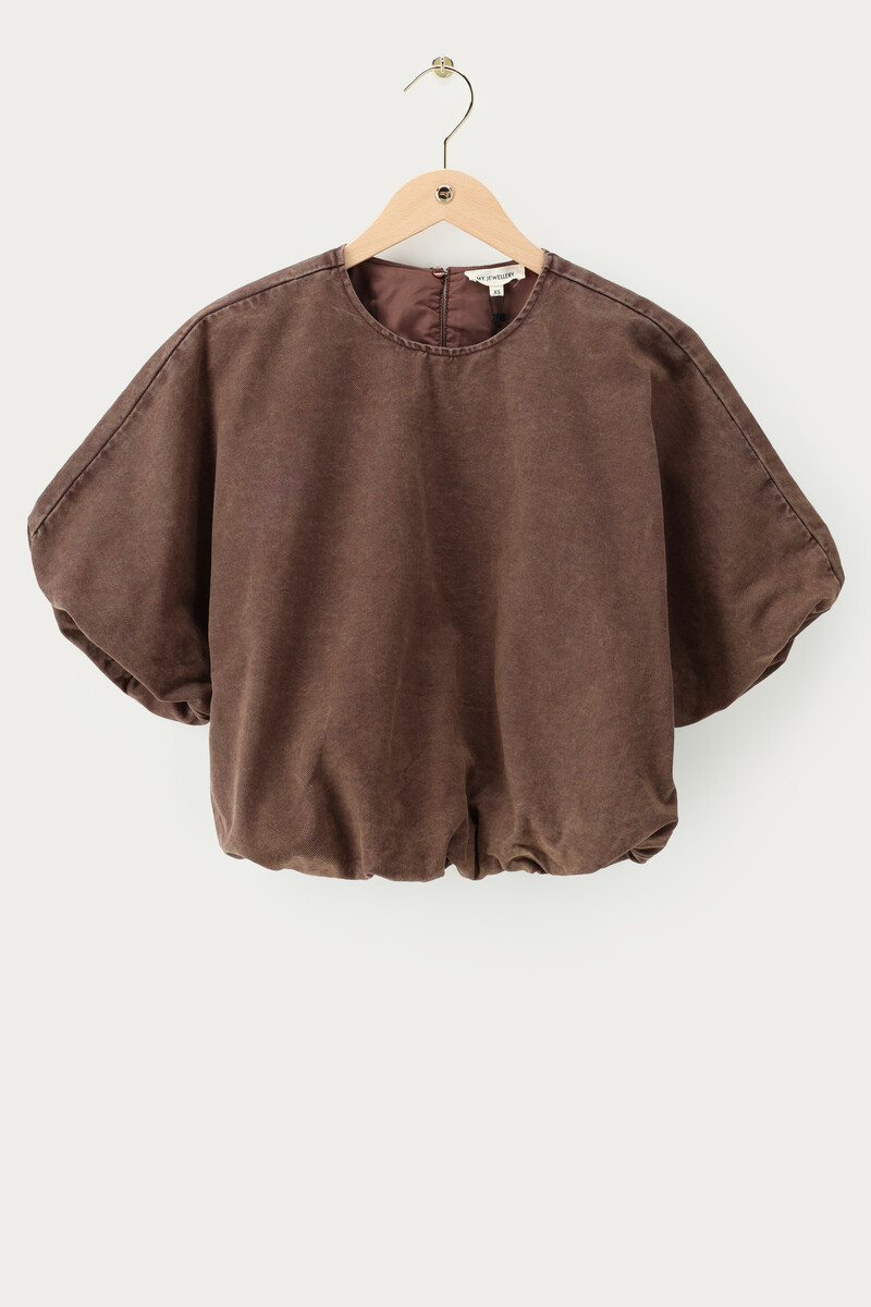 Brown denim top in balloon look | My Jewellery
