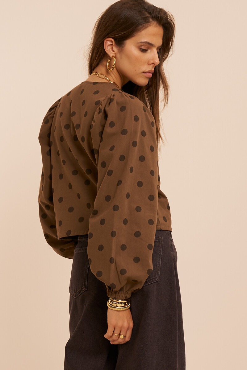 Brown denim top with long sleeves and polka dot | My Jewellery