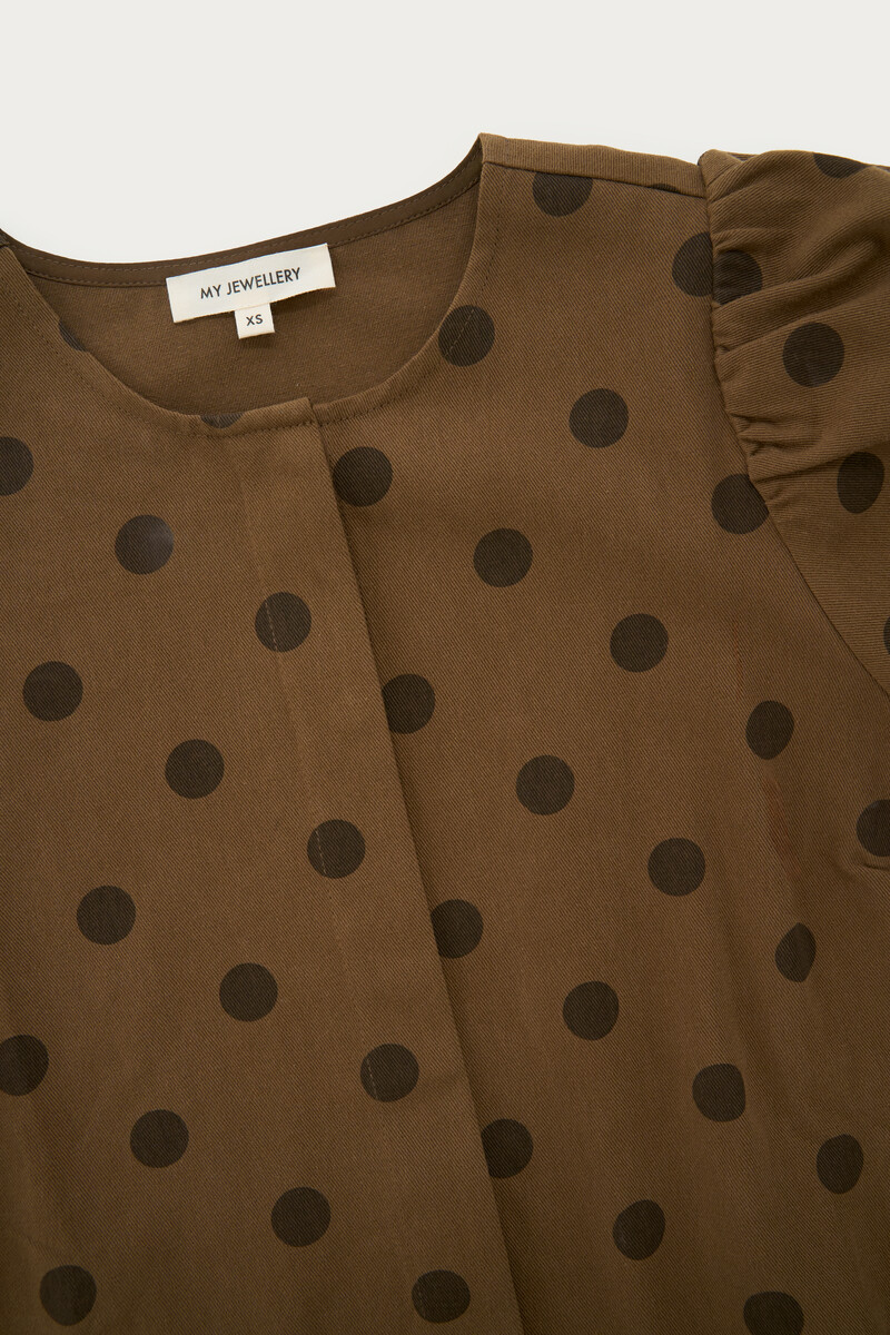 Brown denim top with long sleeves and polka dot | My Jewellery