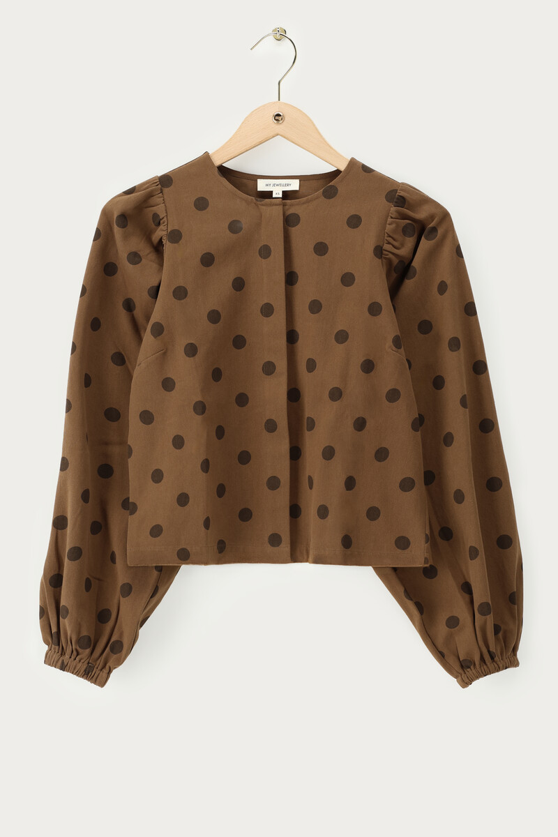 Brown denim top with long sleeves and polka dot | My Jewellery