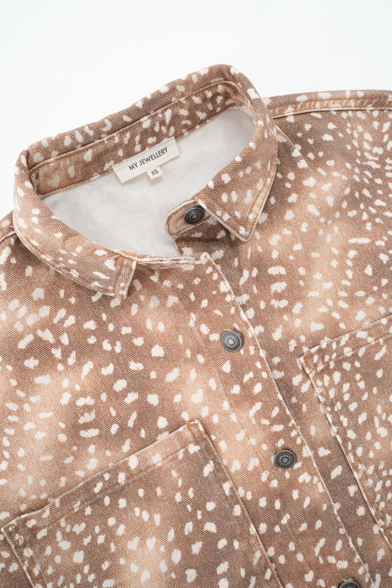 Brown denim top with short sleeves and animal print | My Jewellery