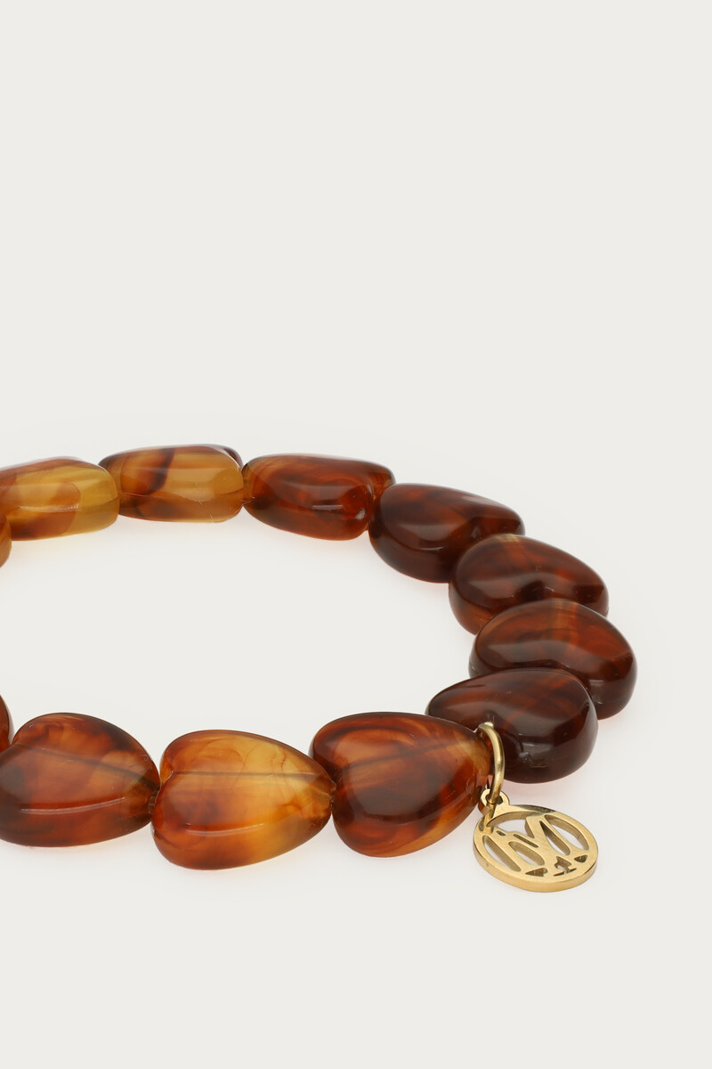Brown elastic heart beaded bracelet | My Jewellery