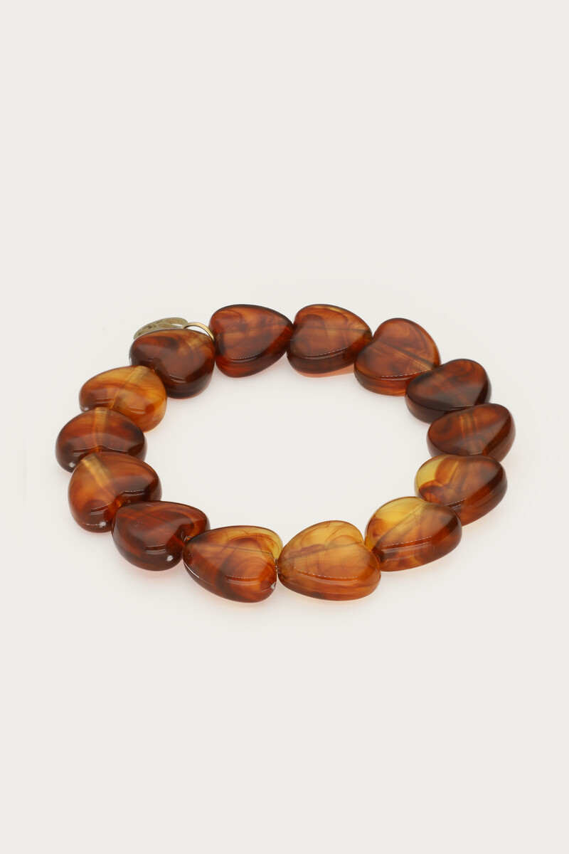 Brown elastic heart beaded bracelet | My Jewellery