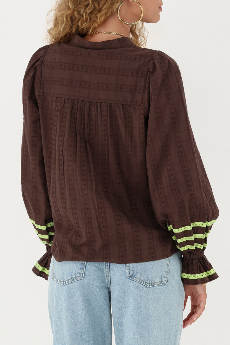 Brown embroidery blouse with side stripes | My Jewellery