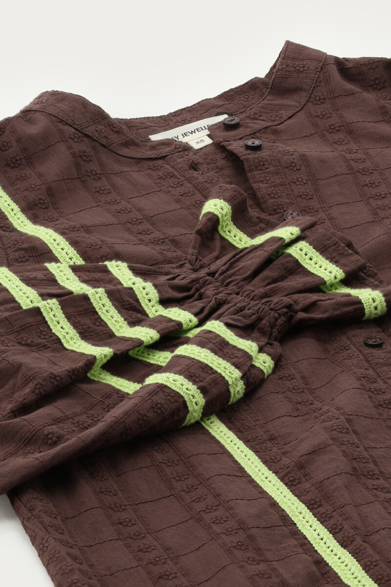 Brown embroidery blouse with tapes | My Jewellery