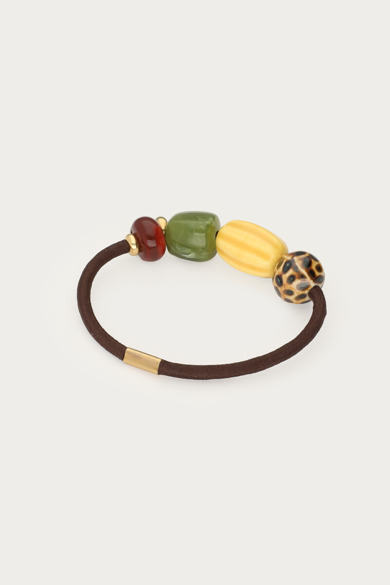 Brown hair elastic with multicoloured beads | My Jewellery