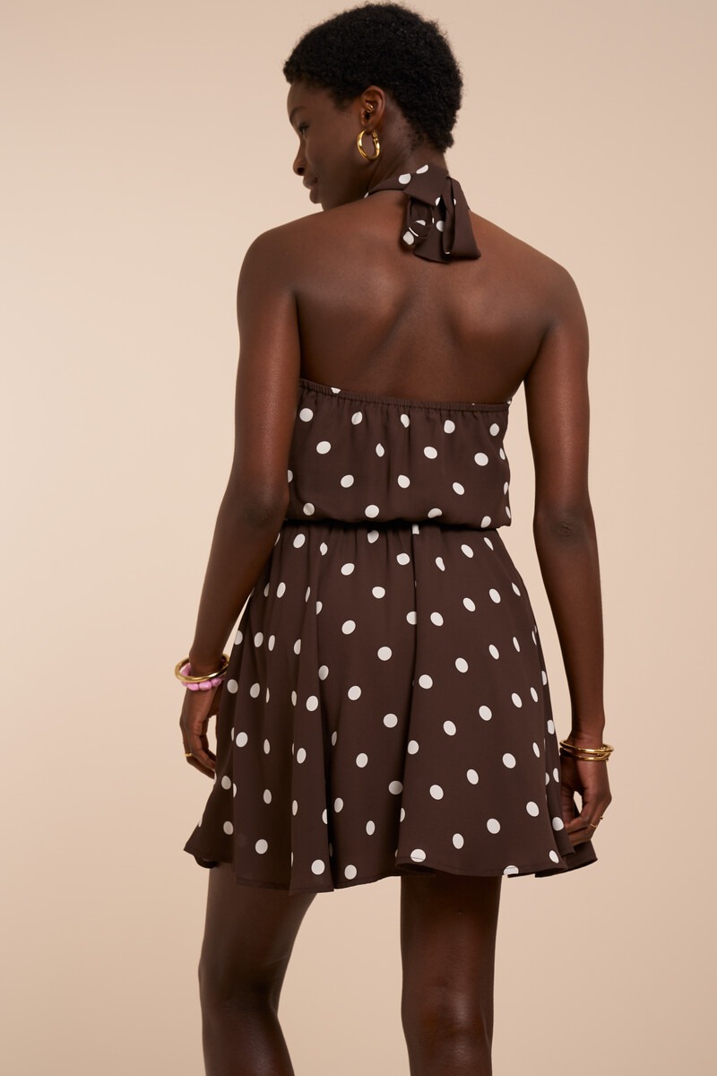 Brown halter dress with polka dots | My Jewellery
