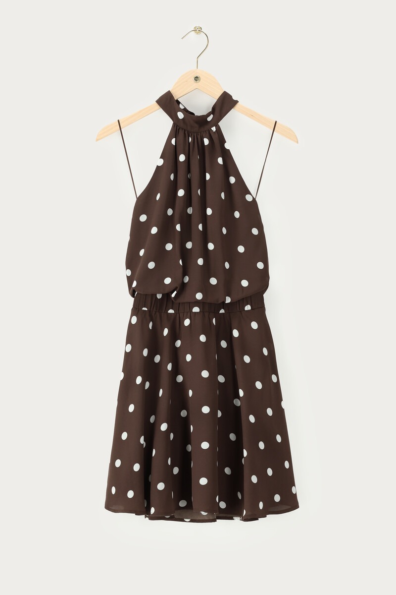 Brown halter dress with polka dots | My Jewellery