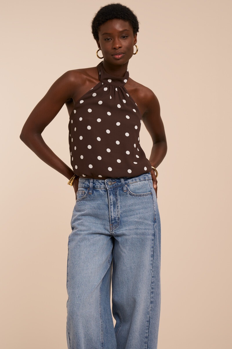 Brown halter top with polka dots | My Jewellery