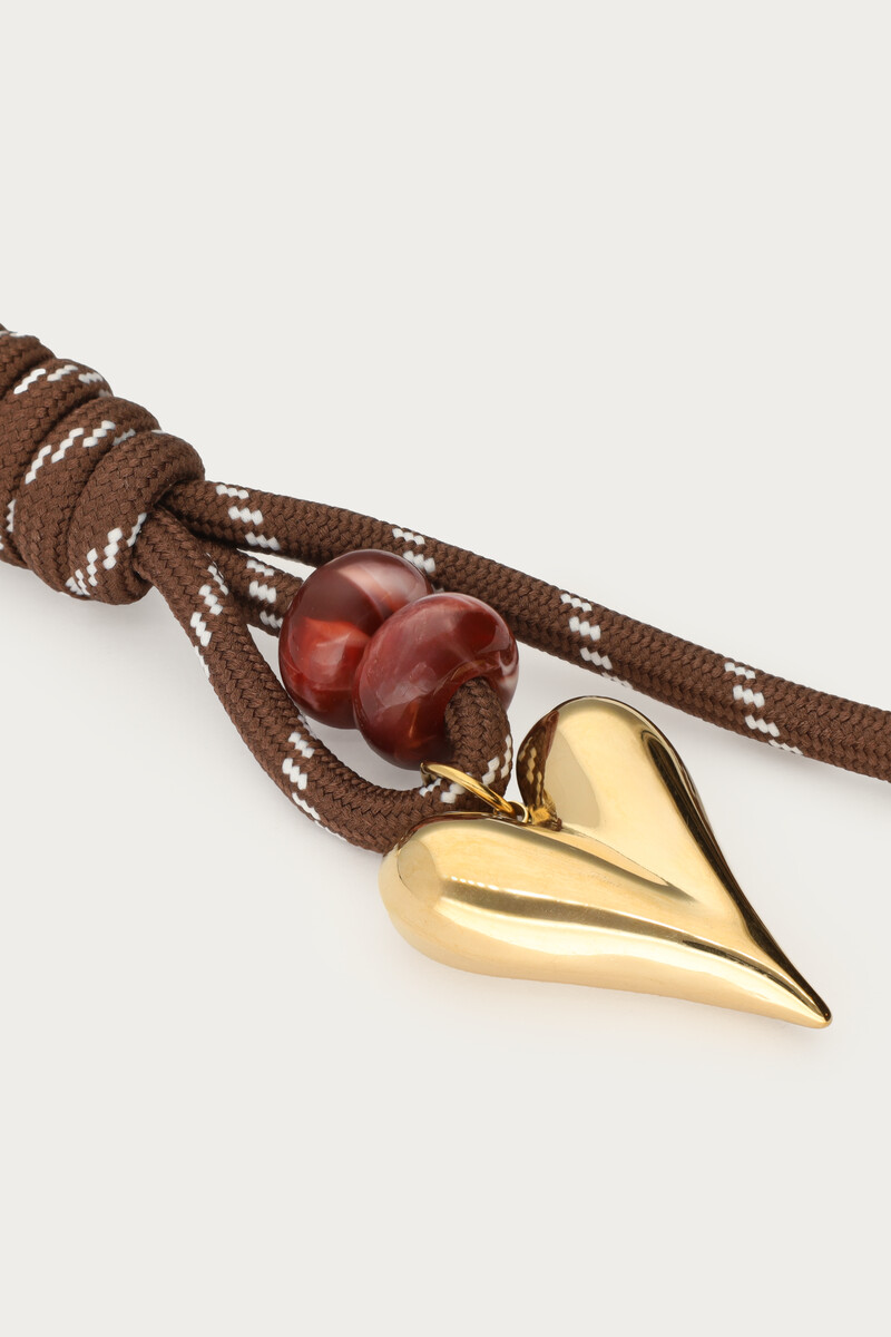 Brown hearts bag charm with cord and beads | My Jewellery