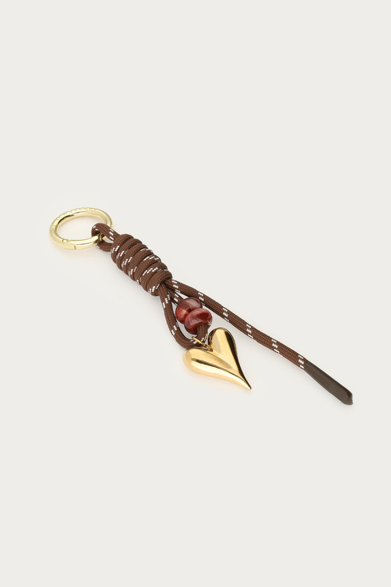 Brown hearts bag charm with cord and beads | My Jewellery