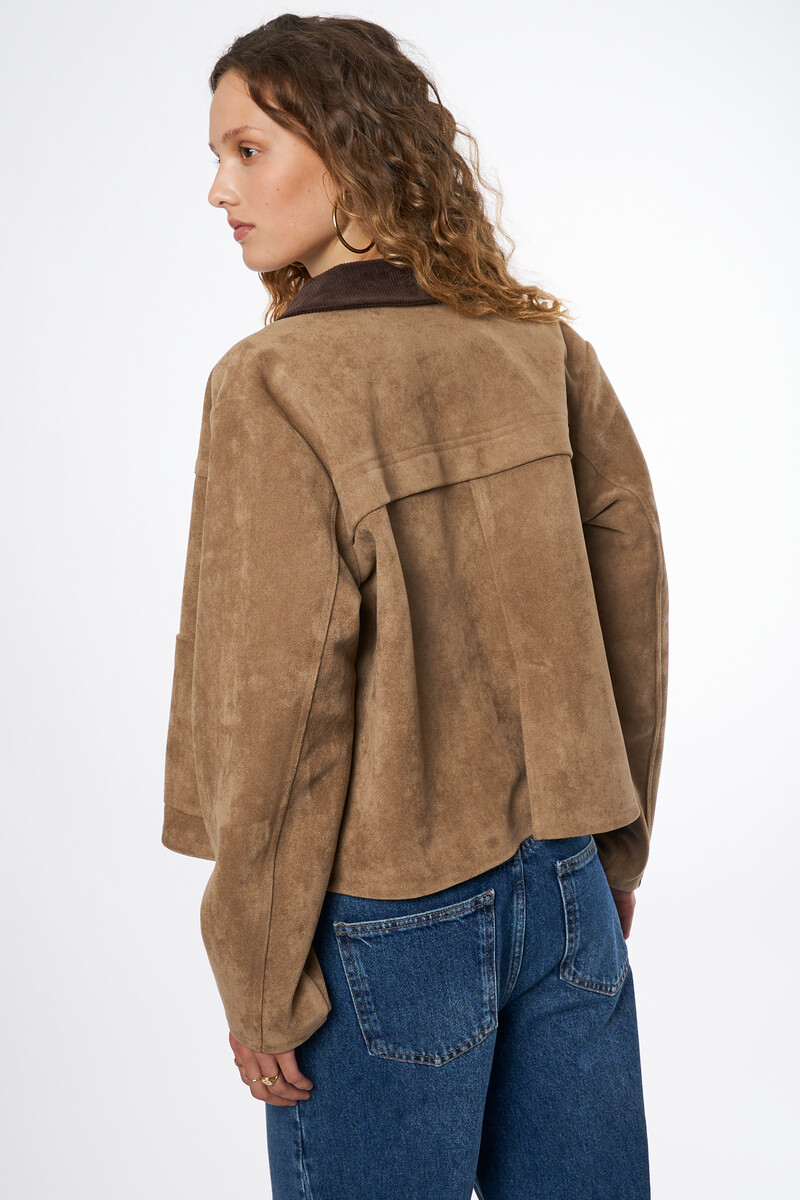 Brown jacket in suede look with corduroy collar | My Jewellery