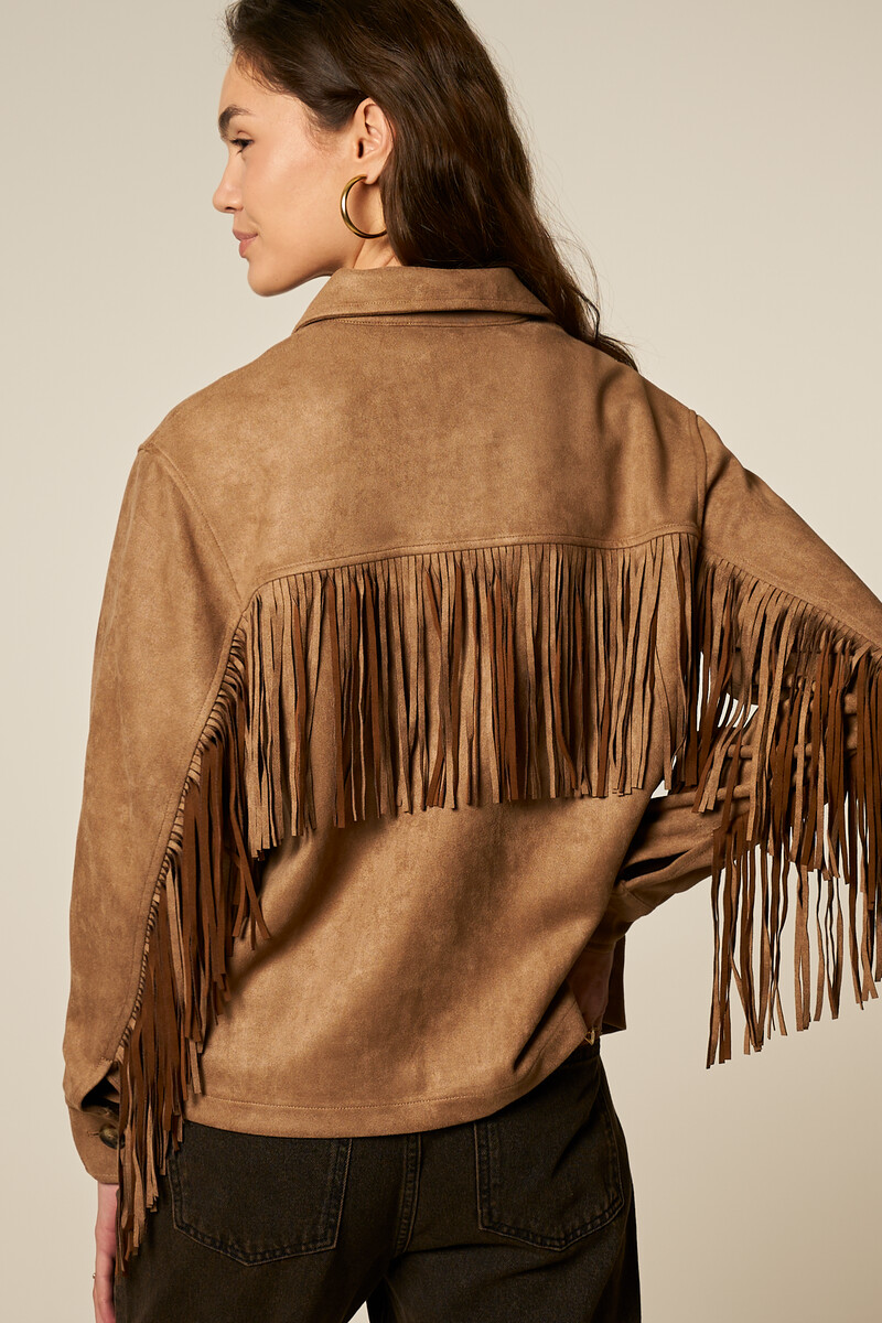 Brown jacket with fringes in suede look | My Jewellery