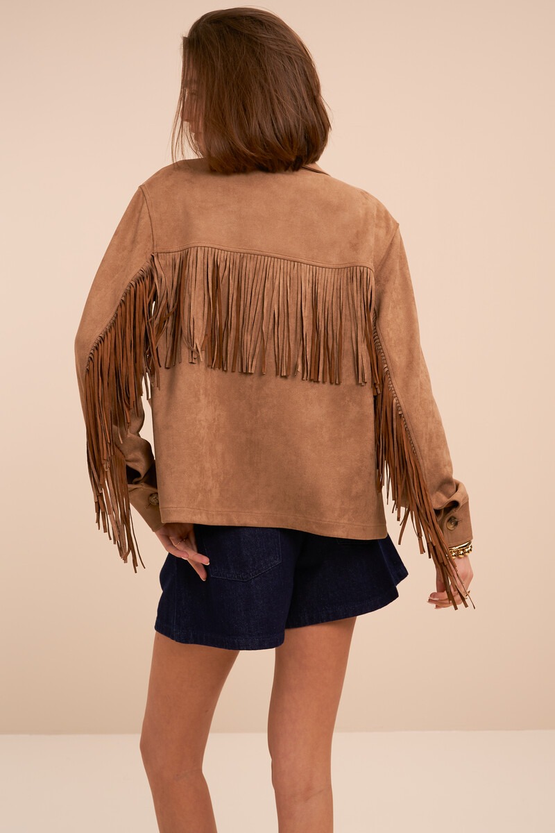 Brown jacket with fringes in suede look | My Jewellery