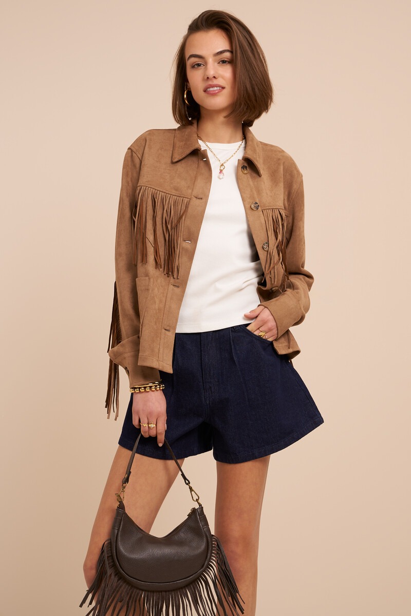 Brown jacket with fringes in suede look | My Jewellery