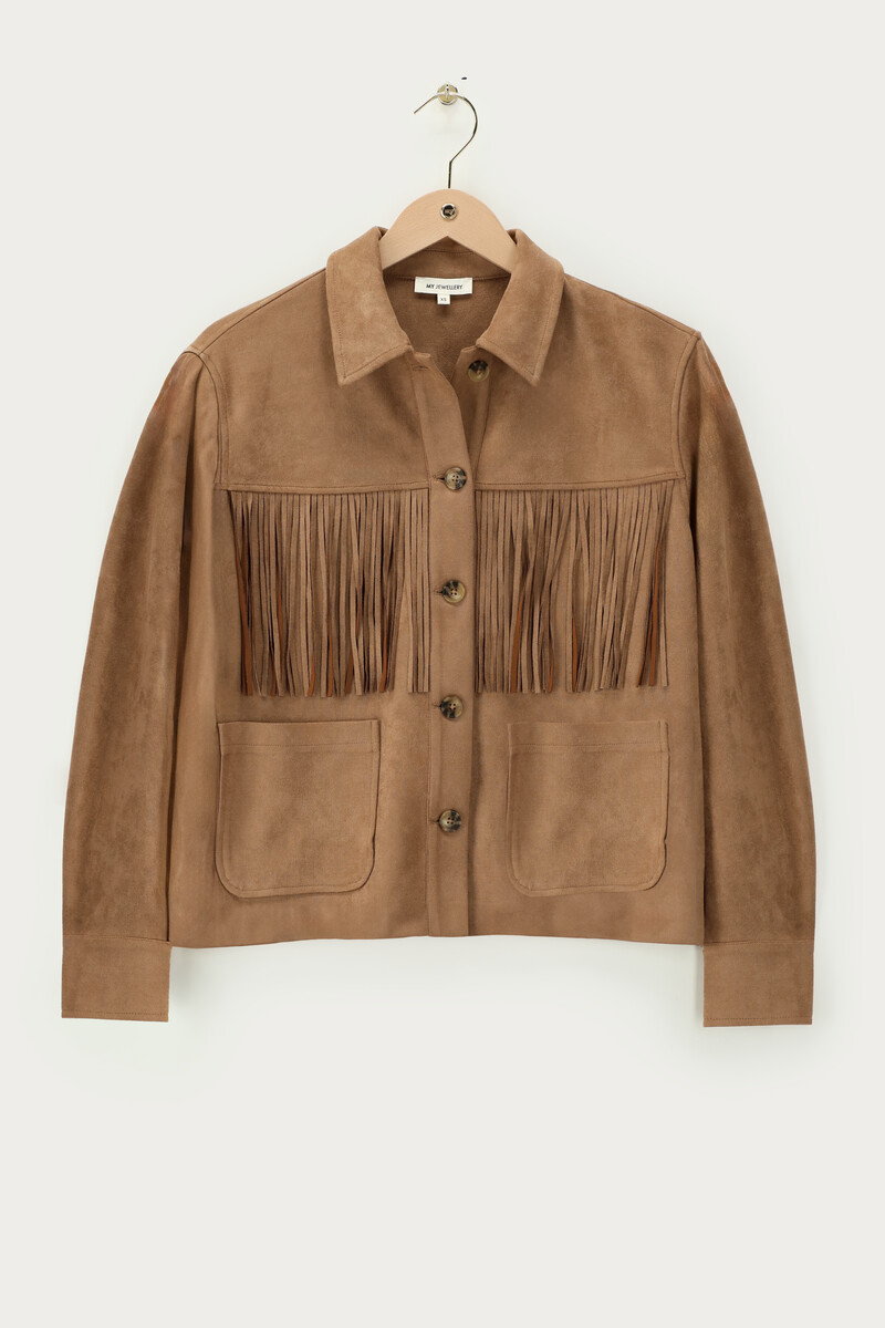 Brown jacket with fringes in suede look | My Jewellery
