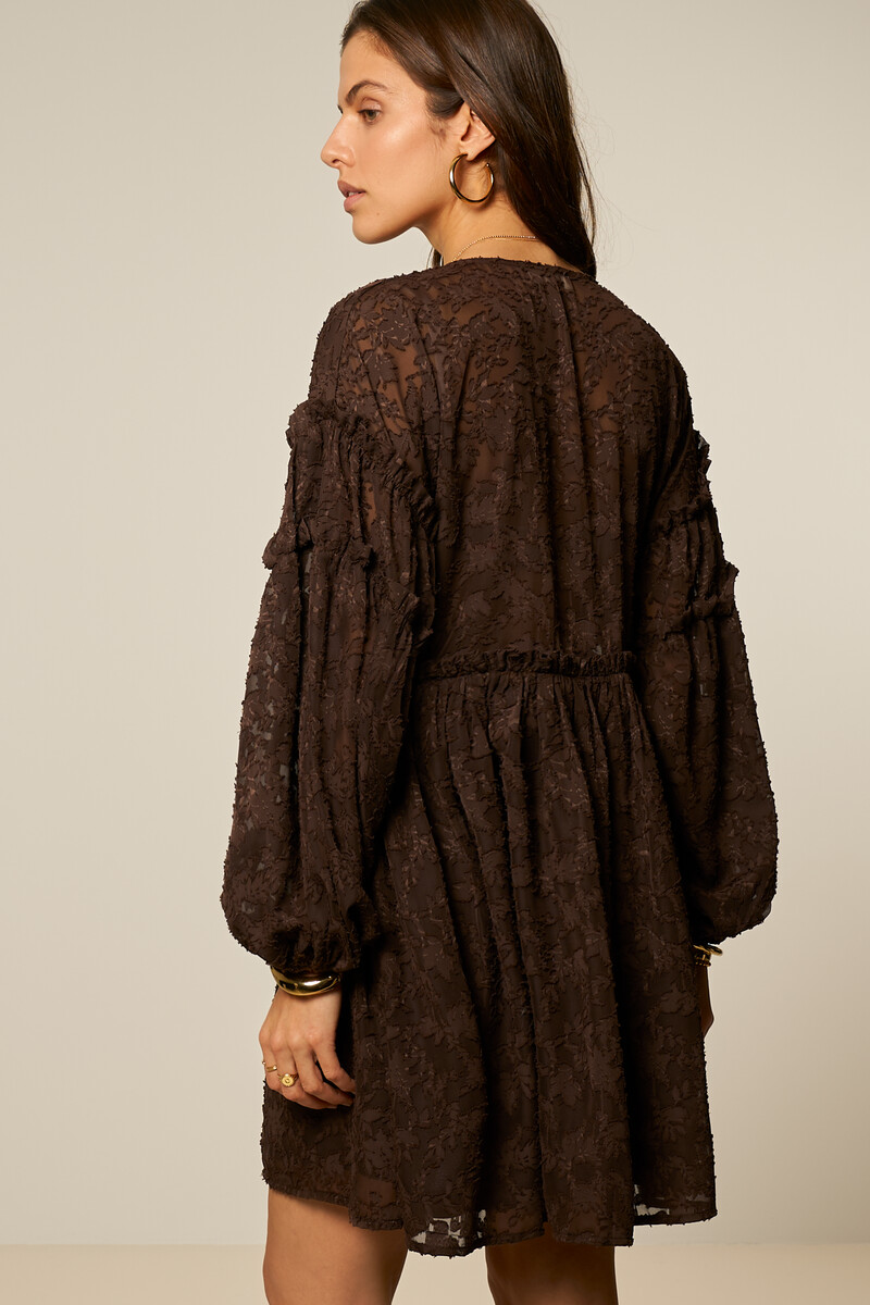 Brown jacquard dress with ruffles | My Jewellery