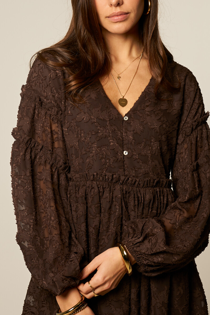 Brown jacquard dress with ruffles | My Jewellery