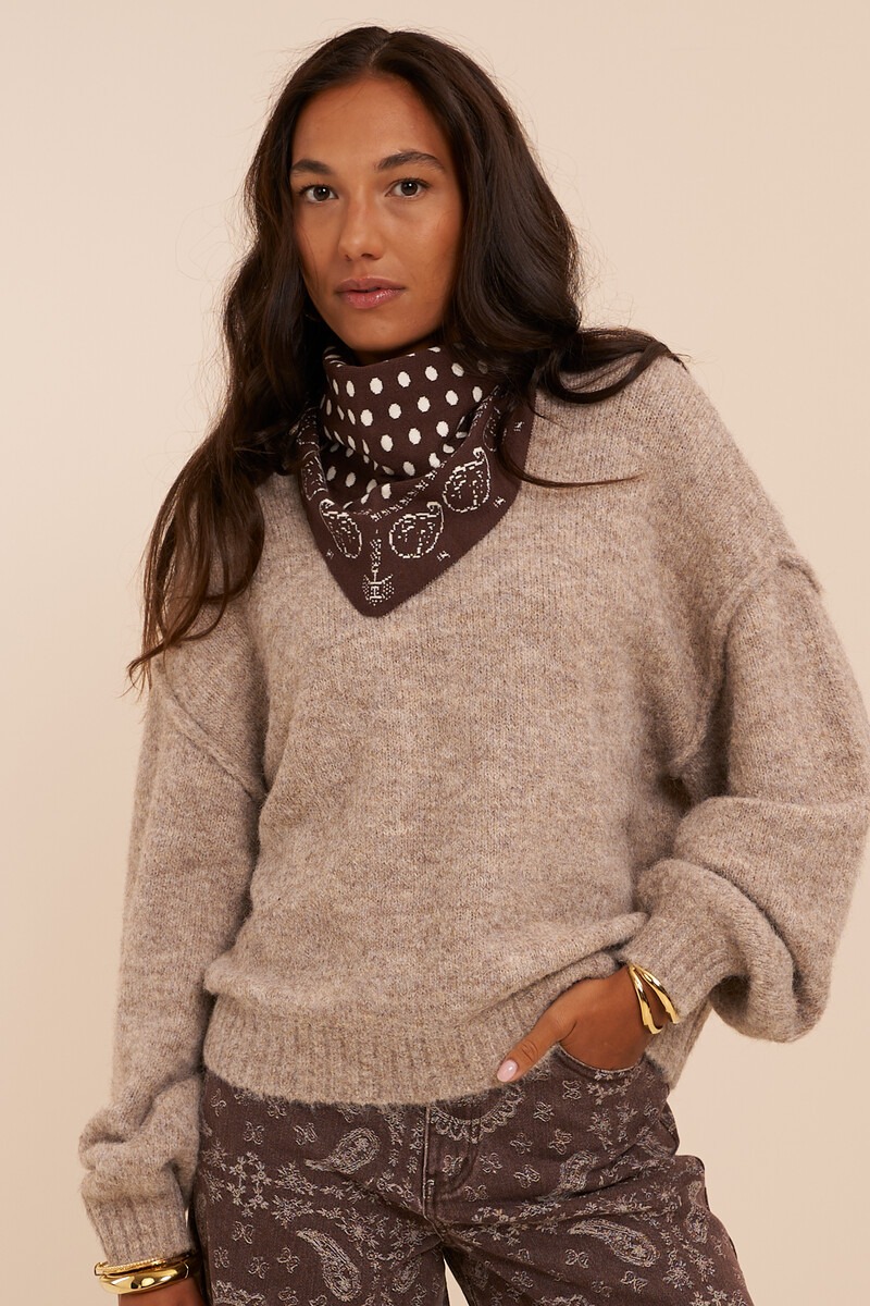 Brown jacquard scarf with paisley print | My Jewellery