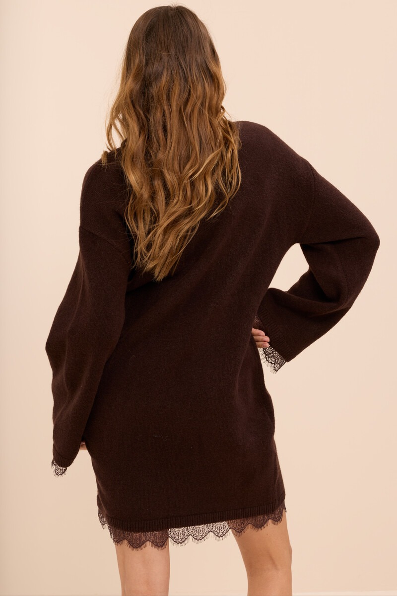 Brown knitted dress with lace details | My Jewellery