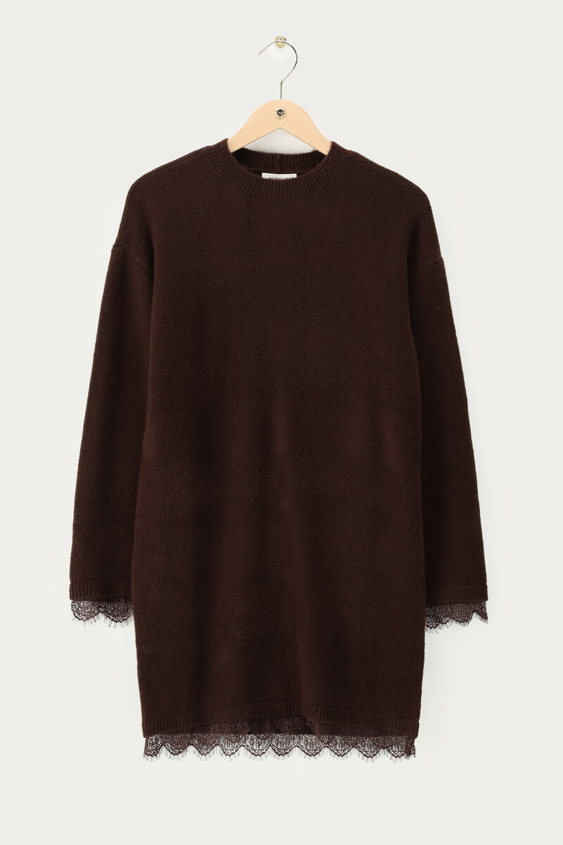 Brown knitted dress with lace details | My Jewellery