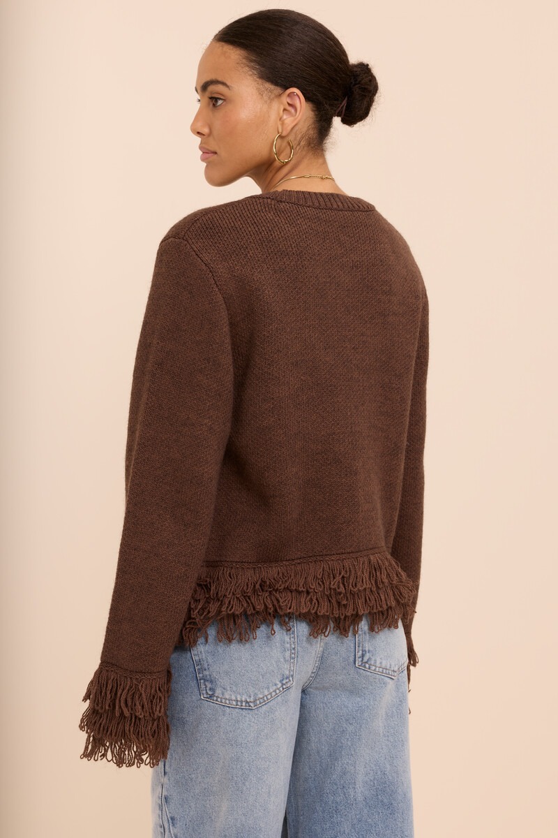 Brown knitted sweater with fringes | My Jewellery