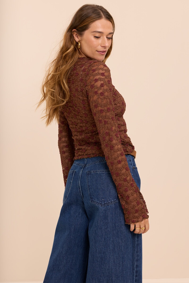 Brown lace top with floral print | My Jewellery