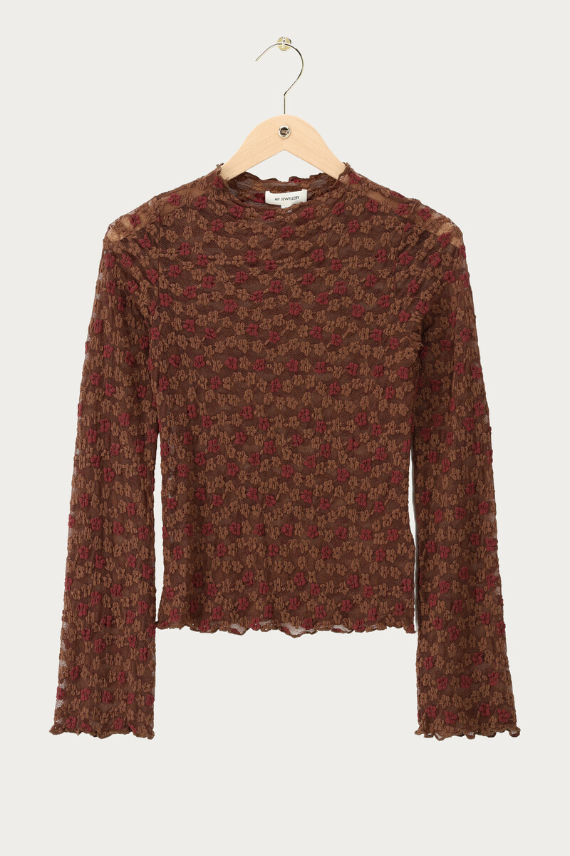 Brown Lace Top with Floral Print | My Jewellery