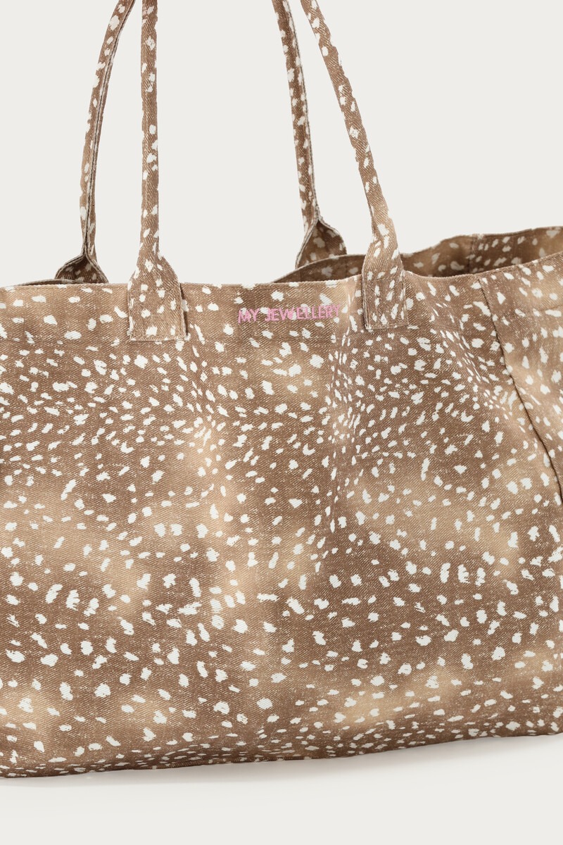 Brown large tote bag with animal print | My Jewellery