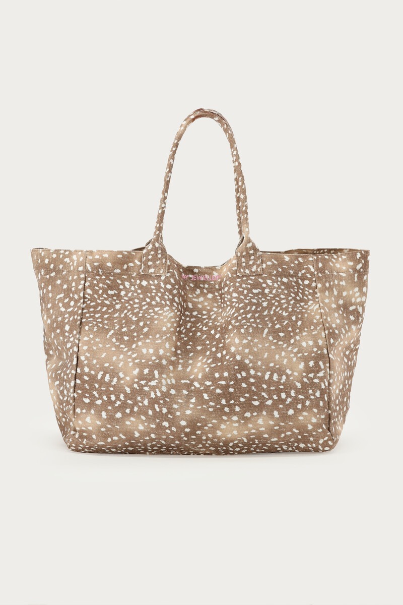 Brown large tote bag with animal print | My Jewellery