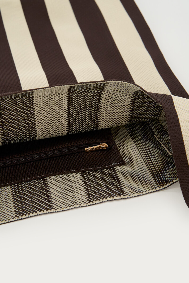 Brown large tote bag with beige stripes | My Jewellery